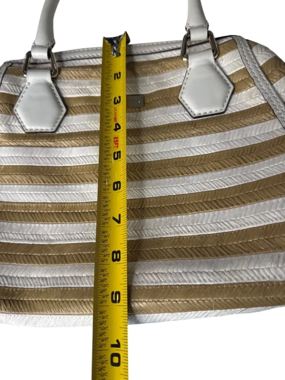 Kate Spade New York Catherine Street Pippa Handbag Striped Straw & White Leather